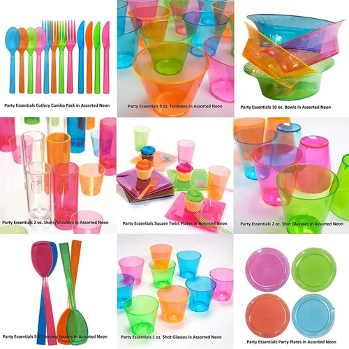 Vista 5 de Party Essentials Vasos de plástico suave de 16 onzas para fiesta, 40 unidades, colores neón surtidos