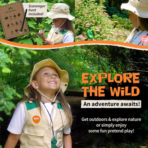 Vista 5 de Born Toys Disfraz de explorador para niños de 3 a 7 años, disfraz de guardián del zoológico para niños, disfraz de safari para niños pequeños, juego