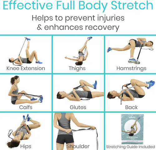 Vista 5 de Vive Correa elástica – Banda elástica de piernas para mejorar la flexibilidad – Correa de yoga elástica – Cinturón de ejercicio y terapia física