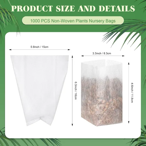 Vista 7 de 1000 bolsas de cultivo no tejidas para plantas de semillero, 5.9 x