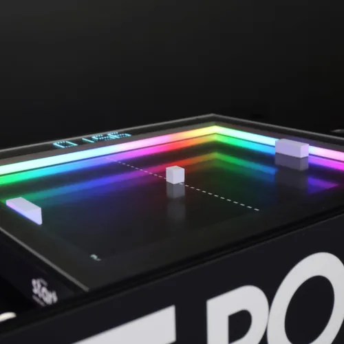 Vista 4 de Atari Pong® Mesa Mecánica Home Edition - Juego de mesa de centro electromecánica con pantalla LED de puntuación, controles ocultos, esferas
