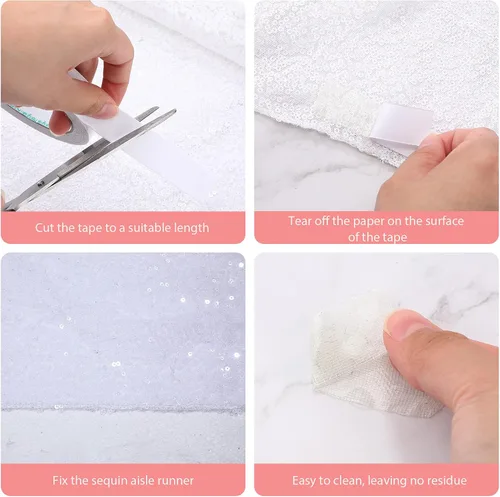 Vista 7 de Irenare Alfombra de pasillo para ceremonia de boda con purpurina de lentejuelas adecuada para decoración de fiestas de boda en interiores y Blanco