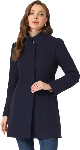 Vista 20 de Allegra K Abrigo de invierno para mujer, abrigo de cuello alto medio largo Negro