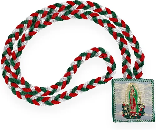 Vista 2 de Nuestra Señora de Guadalupe Collar Escapulario Verde Rojo Blanco Escapulario Verde Rojo Blanco Virgen Guadalupe Regalo religioso, Cordón, No es una
