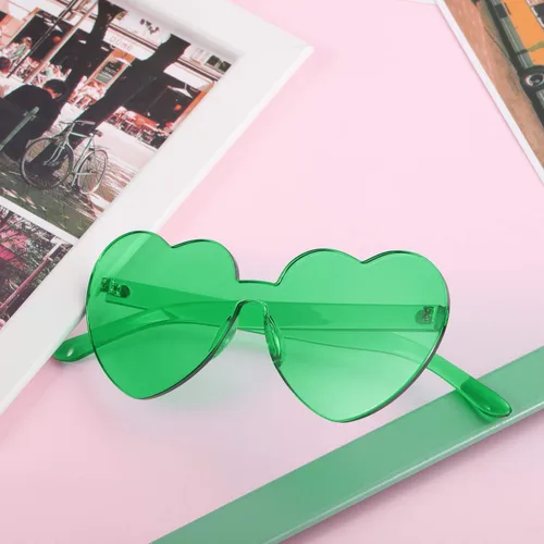 Vista 5 de Maxdot - Lentes de sol transparentes sin marco con forma de corazón para fiestas