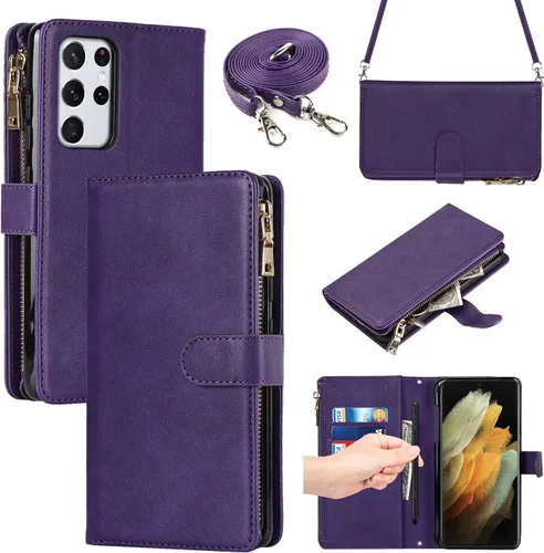 Vista 10 de iCoverCase para Samsung Galaxy S21 Funda tipo cartera con soporte para tarjetas, funda de cuero sintético con función de soporte, cierre magnético