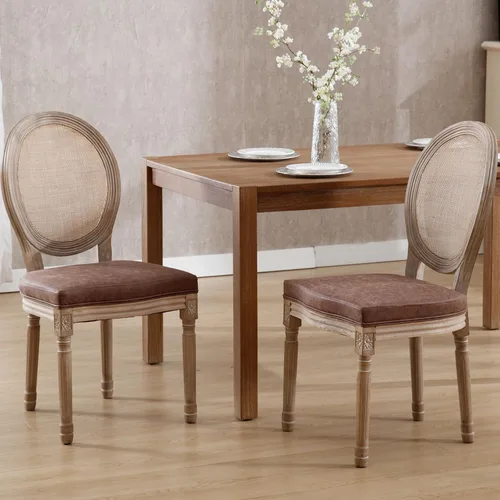 Vista 26 de Kmax Sillas de comedor estilo granja, patas de madera marrón, elegantes sillas de cocina copetudas, sillas de dormitorio francesas desgastadas
