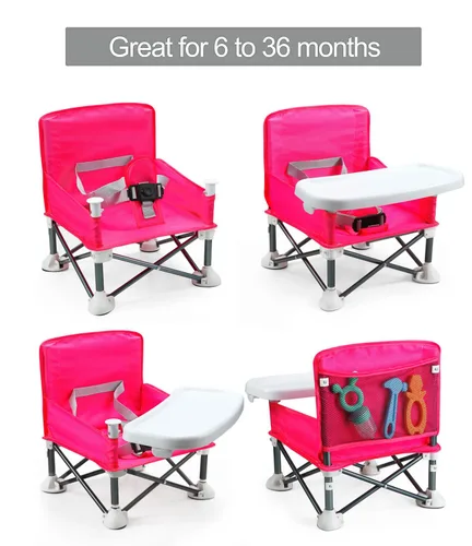 Vista 8 de PandaEar Asiento elevador de viaje portátil con bandeja, asiento plegable para bebé, silla alta para mesa de comedor, silla de campamento compacta