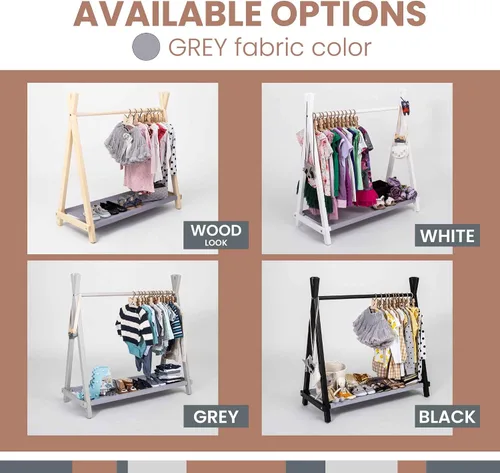 Vista 9 de Armario para niños, armario abierto Montessori, estante de ropa estilo tipi Montessori con almacenamiento, estante de exhibición de tienda, estante