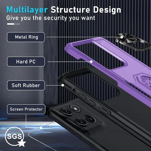 Vista 3 de Funda diseñada para Motorola Moto G Stylus 5G 2025/2026, color lavanda Tempered Glass Screen Protector,Built in Ring Holder Kickstand,Heavy Duty