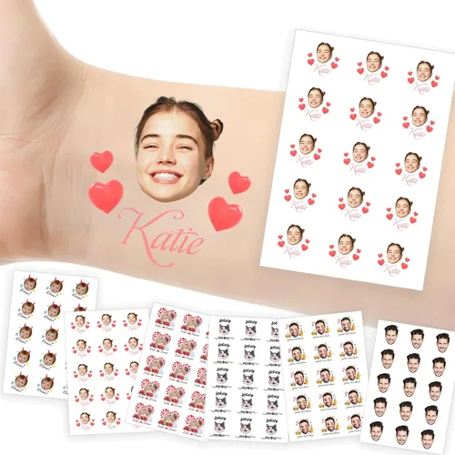 Vista 24 de Tatuajes temporales personalizados con foto y nombre, logotipo personalizado para adultos, niños, mujeres, hombres, regalo de boda, cumpleaños