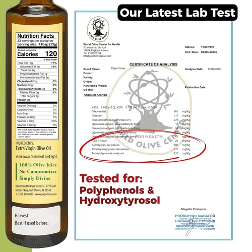 Vista 2 de Papa Vince Aceite de oliva hidroxitirosol virgen extra - hidroxitirosol probado en laboratorio, rico en polifenoles, primer prensado en frío