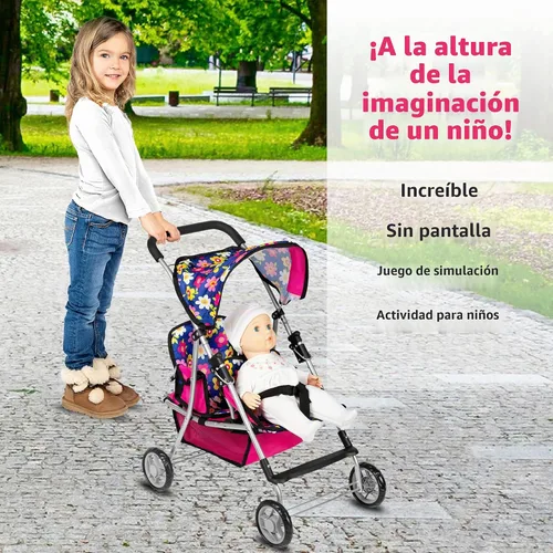 Vista 7 de fash n kolor Cochecito de Muñecas Gemelas - Cochecito de Bebé de Juguete para Muñecas - Cochecito de Juguete con Canasta de Almacenamiento para Set
