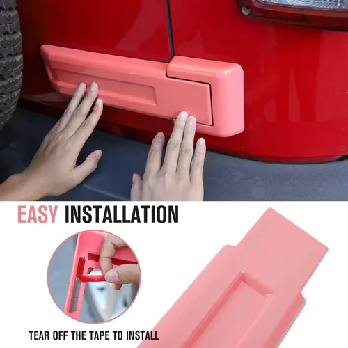 Vista 6 de Cubiertas de bisagras de compuerta trasera, accesorios de moldura para Jeep Wrangler JK JKU y Unlimited 2007-2018 (Rosa)