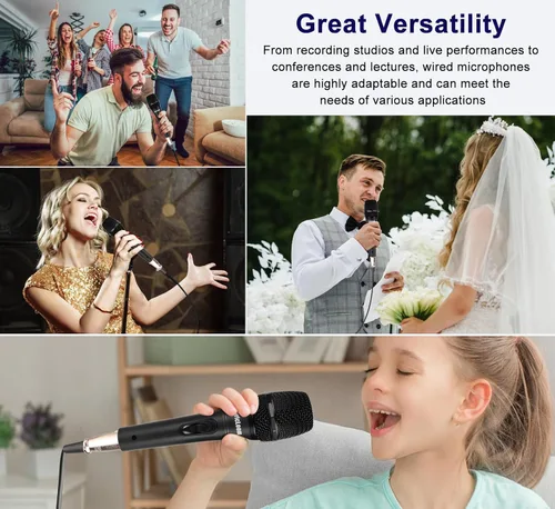 Vista 7 de LyricLoom Micrófono profesional con cable para canto de karaoke, micrófono dinámico vocal de mano de metal, micrófono con cable e interruptor