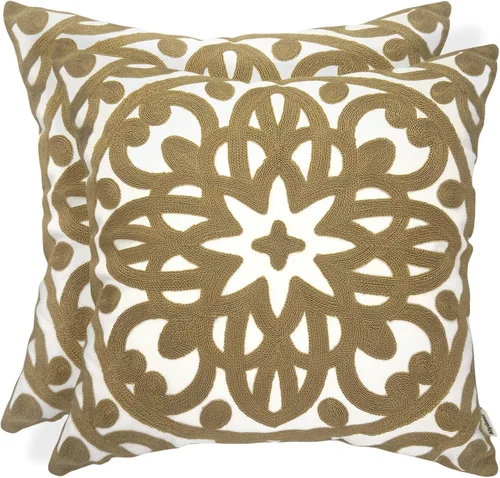 Vista 53 de Alysheer Funda de almohada decorativa bordada de 18 x 18 pulgadas, acogedora y fresca funda de cojín bohemia con diseño de mandala chic de punto