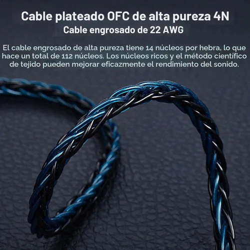 Vista 5 de KBEAR ST12 MAX - Cable IEM de 4.9 ft/4.92 pies, 8 hebras, 4N OFC, chapado en plata, cable de extensión de auriculares de 14 núcleos, cable