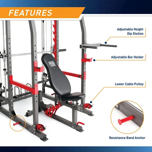 Vista 10 de Marcy Smith Machine Home Gym System SM-4903, All-in-One Strength Training Cage with Weight Bench, Pulley, Squat Rack & Workout Station