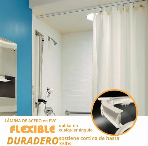Vista 5 de Riel de cortina flexible de techo Riel de cortina curvado de 9.8 pies (3 m) con rodillos silenciosos Montaje flexible para ducha, ventana