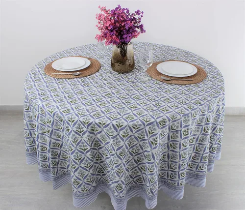 Vista 191 de Ridhi Mantel redondo estampado a mano color rosa flamenco 110 pulgadas 100%