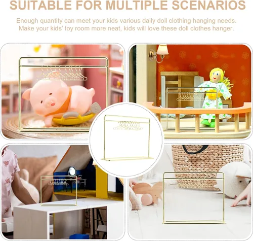 Vista 9 de Toddmomy - Perchero miniatura para muñecas con 10 mini perchas de metal para muñecas de ropa, soporte de almacenamiento para accesorios de casa