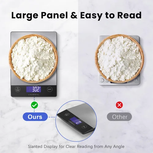 Vista 9 de CROWNFUL Báscula de alimentos, 33 libras, recargable, de acero inoxidable 304, báscula digital de cocina, gramos, onzas y onzas, con pantalla LCD