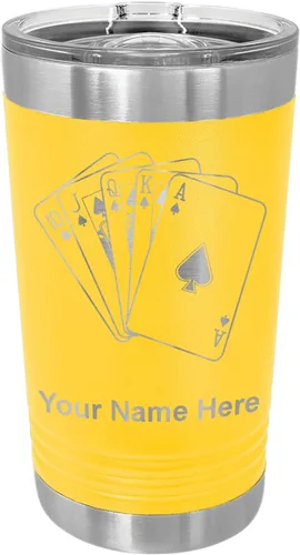 Vista 13 de LaserGram Vaso de pinta aislado al vacío de 16 onzas, tarjetas de póquer Royal Flush con grabado personalizado incluido (negro)