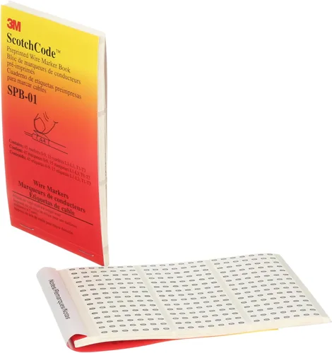 Vista 2 de 3M(TM) ScotchCode (TM) Cuaderno de marcadores pre impresos para cable., Blanco, 1 45 cada 0-9; 15 cada L1, L2, L3, T1, T2, T3, para marcar cables