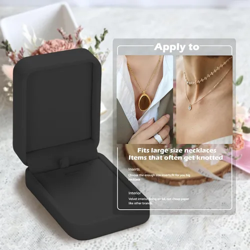 Vista 4 de HESSION Juego de 2 joyas de terciopelo colgante collar caja de regalo de compromiso boda caso (negro)