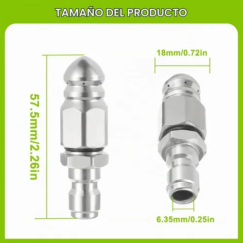 Vista 2 de Boquilla de chorro de alcantarillado de acero inoxidable de 5000 PSI con acoplamiento de conexión rápida de 1/4 pulgadas para limpiadores de drenaje