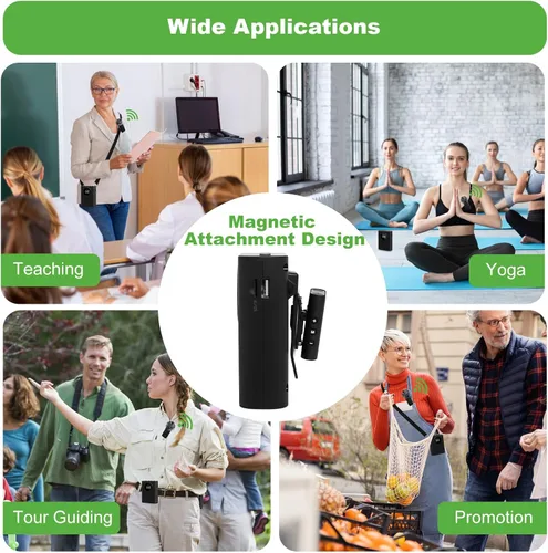 Vista 6 de AURTEC Amplificador de voz con micrófono de solapa inalámbrico magnético, amplificador portátil con micrófono inalámbrico de 2.4G, compatible