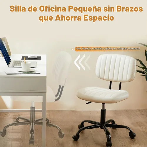 Vista 6 de Simple Deluxe Silla de escritorio pequeña, silla de oficina sin brazos con ruedas, de piel sintética, cómoda para computadora, giratoria, sin brazos