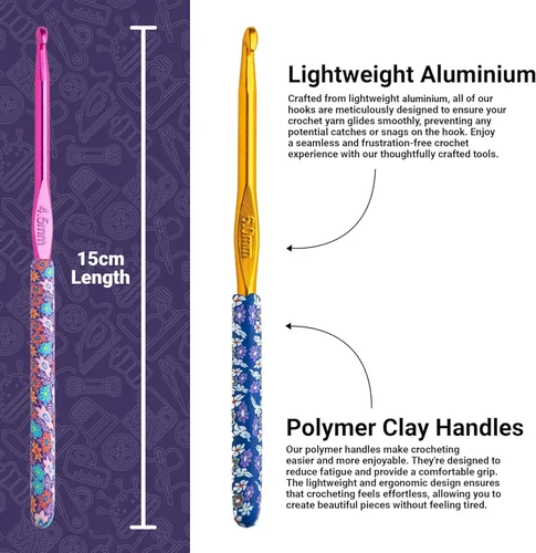 Vista 2 de The Quilted Bear Floral Crochet Hooks Chunky Set - Premium Soft Grip Floral Crochet Hook with Ergonomic Polymer Clay Handle
