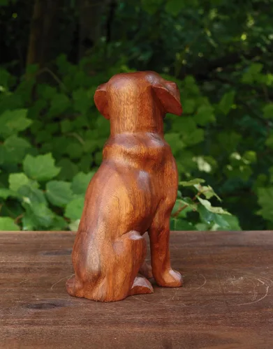 Vista 6 de G6 Collection Estatua de perro de madera tallada a mano de 8 pulgadas, escultura artística, decoración rústica para el hogar, decoración hecha a
