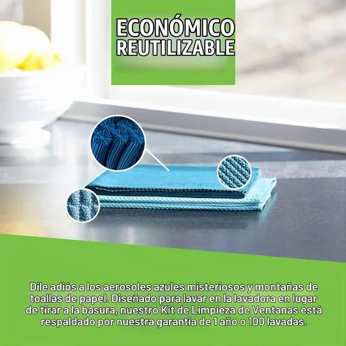 Vista 6 de E-Cloth Paño de limpieza de ventanas, embalaje ecológico, paño de limpieza de vidrio, ventanas sin rayas con solo agua, kit de toallas de microfibra