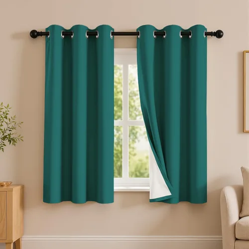 Vista 79 de 2 paneles de cortinas 100% opacas, de peso medio, con aislamiento térmico y ojales para dormitorio, sala de estar, tratamiento de ventana