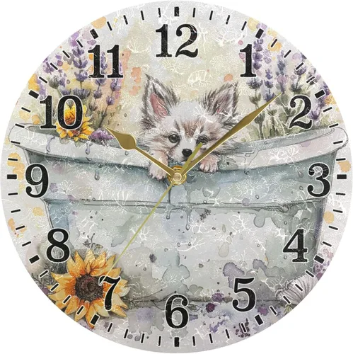 Vista 46 de JUNZAN Reloj de bañera con vino romántico espumoso y velas, reloj de pared silencioso de 10 pulgadas, pequeño reloj redondo, decoración de cocina