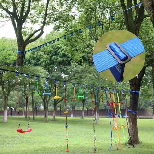 Vista 5 de Rainbow Craft Correas de hebilla Ninja Slackline – 8 trabillas extraíbles para colgar para entrenamiento de carrera de obstáculos ninja, accesorios