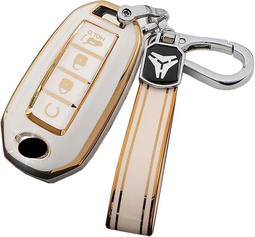 Vista 6 de ontto Funda de llave de 4 botones compatible con Infiniti Key Fob Shell Anti-arañazos TPU Key Skin para Q50 Q60 QX50 QX55 QX60 2019 en adelante Beige