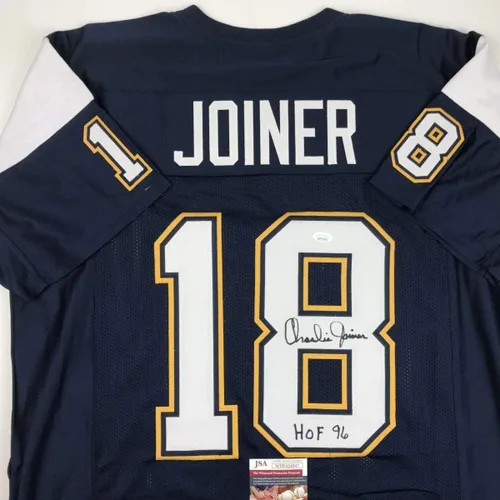 Vista 2 de Camiseta de fútbol azul oscuro de Charlie Joiner HOF 96 San Diego con Autógrafo y Firmado JSA COA
