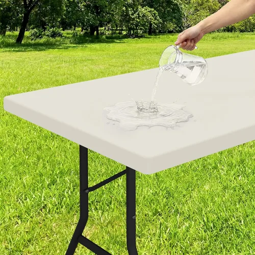 Vista 13 de Smiry - Mantel rectangular de vinilo con respaldo de franela elástica ajustada para mesas plegables de 2 pies, manteles impermeables y lavables