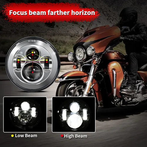 Vista 8 de Wisamic Faro LED para motocicleta de 7 pulgadas, lámparas de paso de 4.5 pulgadas, luces antiniebla y anillo de montaje, compatible con Harley