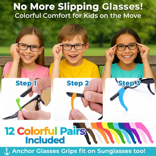 Vista 2 de Agarres para Orejas de Gafas para Niños Paquete de 12 - Ganchos Antideslizantes para Orejas de Gafas para Niños y Adultos - Sujetadores Agarradores