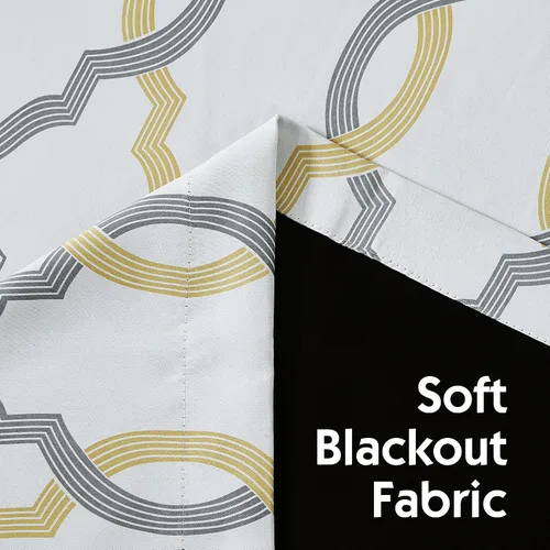 Vista 6 de Cortinas 100% blackout, de 54 pulgadas de largo, para dormitorio, amarillo gris sobre blanco con patrón geométrico marroquí, para sala de estar