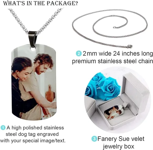 Vista 5 de Collar personalizado para hombres y mujeres, collar creativo con foto impresa, colgante de foto con caja de regalo, Metal, No es una piedra preciosa