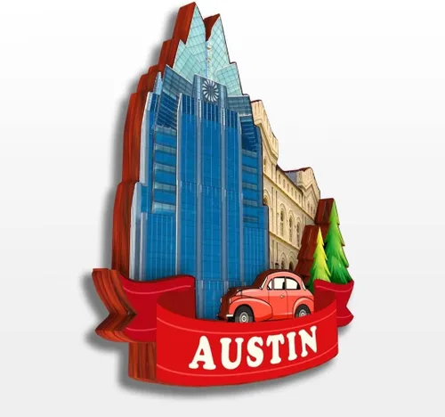 Vista 2 de Imán de madera para nevera de Austin, Texas, Estados Unidos, América, colección de madera 3D, hecho a mano, recuerdos de la ciudad, para viajes