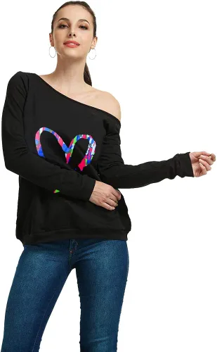 Vista 3 de MAGICMK - Sudaderas con hombro descubierto para mujer, manga larga, estampado de labios, casuales