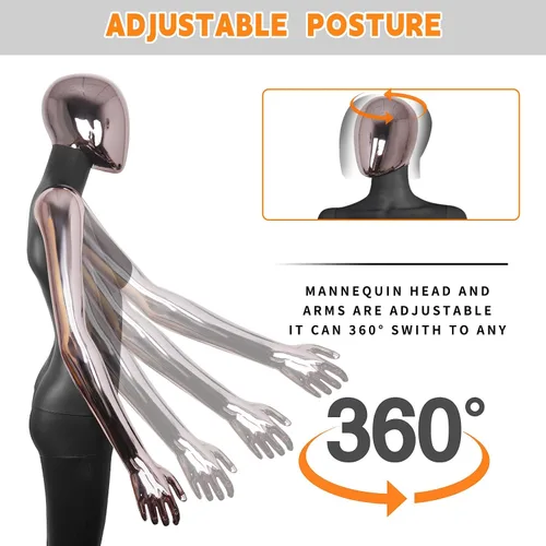 Vista 3 de Maniquí femenino negro con forma de vestido de cuerpo completo de 70 pulgadas, maniquíes ajustables, modelo de vestido de plástico, soporte de negro