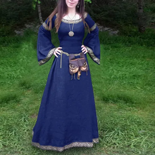 Vista 2 de Qliuoazw Disfraces irlandeses renacentistas para mujer, vestido medieval vikingo, de baile, vintage, para cosplay, pirata, retro, maxi vestido