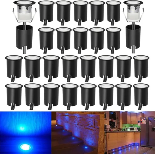 Vista 30 de Kits de luces LED empotrables para cubierta con carcasa protectora, iluminación LED de paisaje al aire libre IP67 impermeable, CC 12 V de bajo Azul